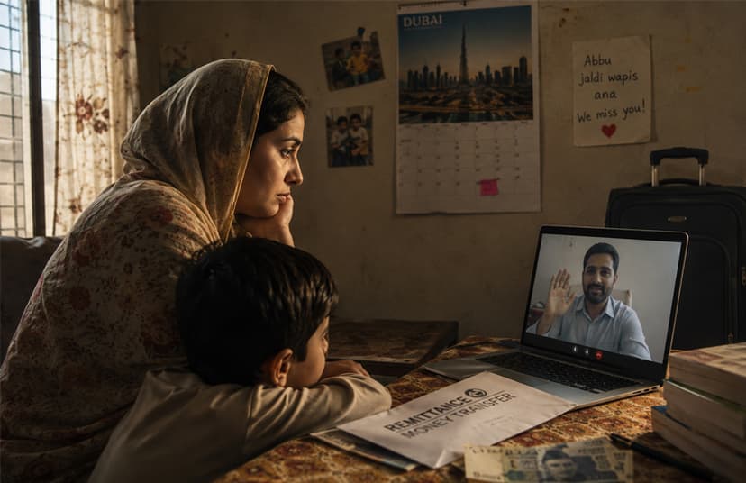 This AI-generated illustration was created for illustrative purposes only. It is a conceptual representation of the emotional impact of labour migration and does not depict the individuals featured in this article.