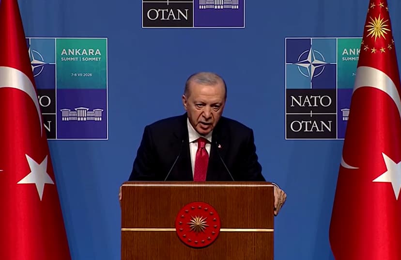 Turkish President Tayyip Erdogan addresses a press conference following NATO summit in Ankara.
