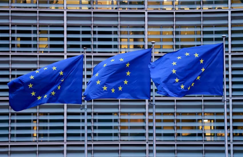 European Union flags flutter outside the EU Commission headquarters in Brussels, Belgium. European Union flags flutter outside the EU Commission headquarters in Brussels, Belgium.