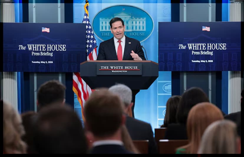 US Secretary of State Marco Rubio speaks during a press briefing in the James S. Brady Press Briefing Room at the White House.