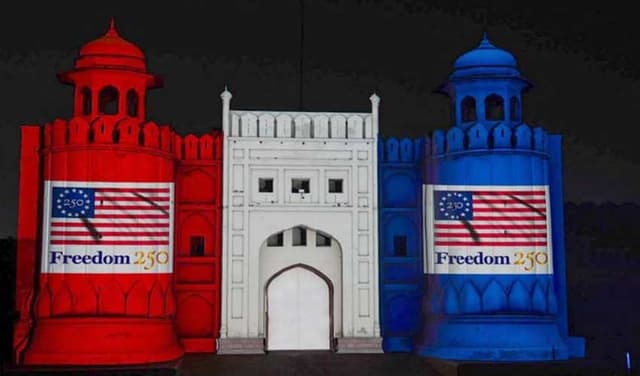 Pakistan Monument, Lahore Fort lit in US flag colours (Courtesy: File)