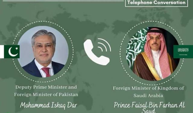 Ishaq Dar, Saudi FM discuss Gaza, regional issues (Courtesy: Radio Pakistan)