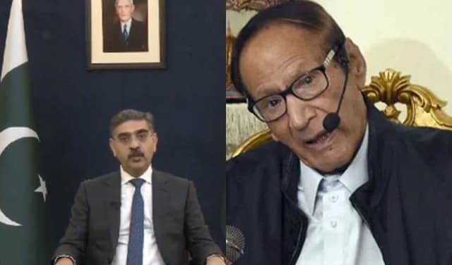 From left to right: Caretaker PM Kakar and Chaudhry Shujaat Hussain – Files
