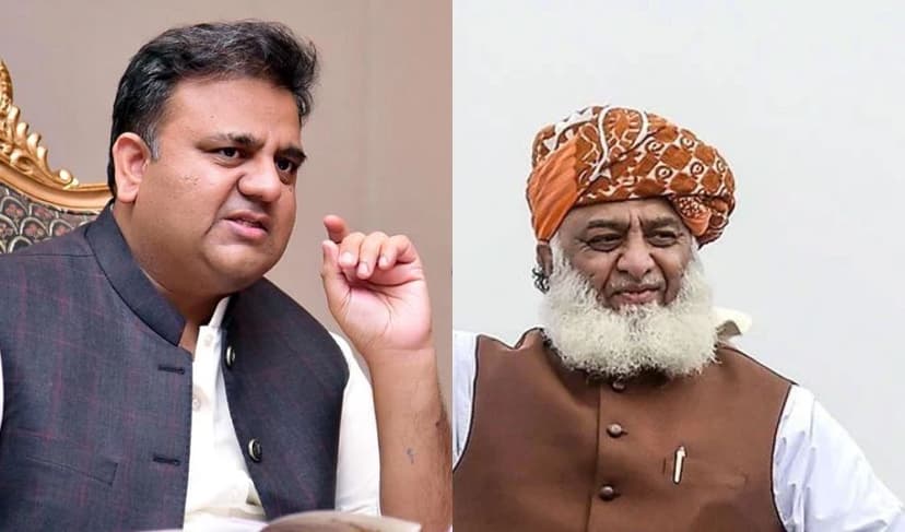 From left to irght: Fawad Chaudhry and Maulana Fazlur Rehman– Files