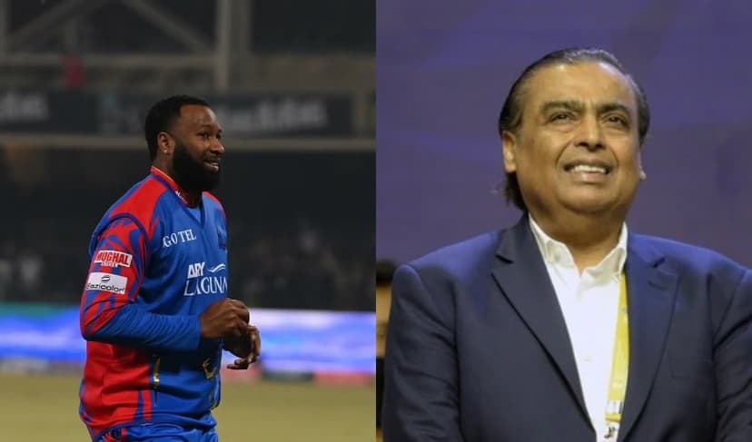 From left to right: Kieron Pollard and Mukesh Ambani – Files