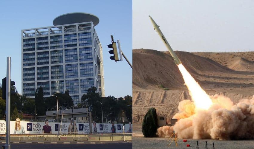 Mosad HQ and Al Qadar missile Mosad HQ and Al Qadar missile