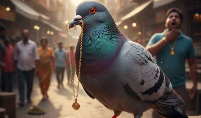 Pigeon flies away with gold chain in Rajasthan market (Courtesy: Image created from AI tool )