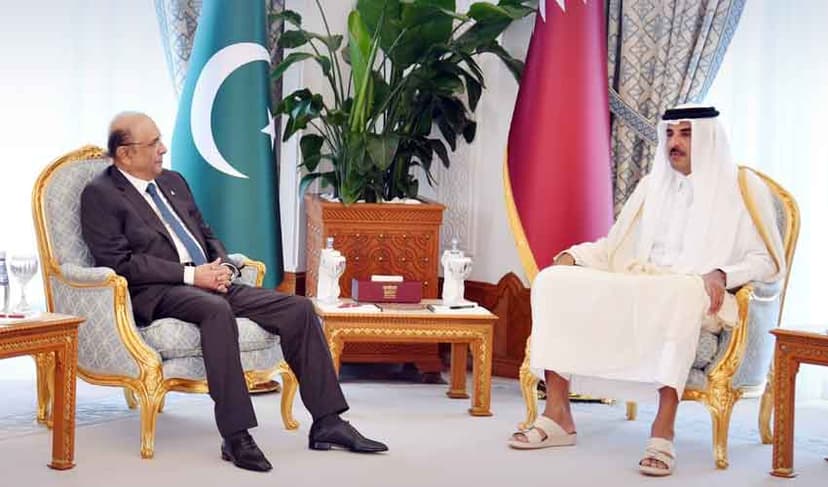 President Zardari and Qatari emir. Photo: APP