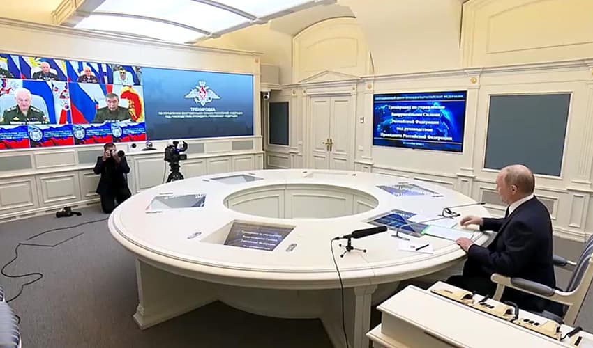 Russian President Vladimir Putin oversees readiness test of Russia's nuclear forces. Russian President Vladimir Putin oversees readiness test of Russia's nuclear forces.
