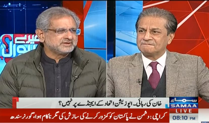 US cannot do anything for Imran Khan: Abbasi (Courtesy: (Samaa TV's Nadeem Malik Live: screengrab)