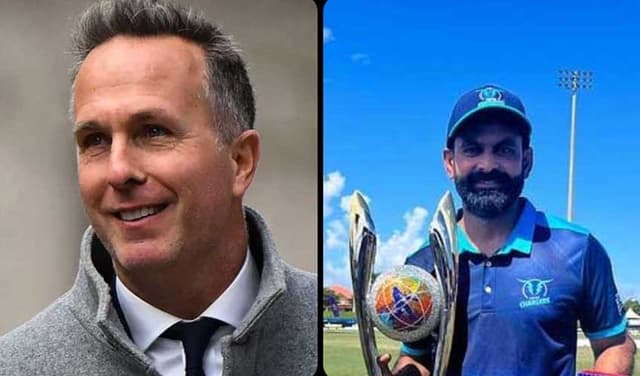 From left to right: Michael Vaughan and Mohammad Hafeez –– Files