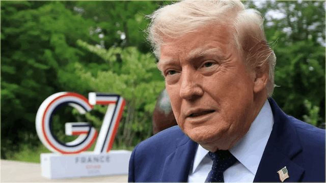 Trump talking to reporters at G7