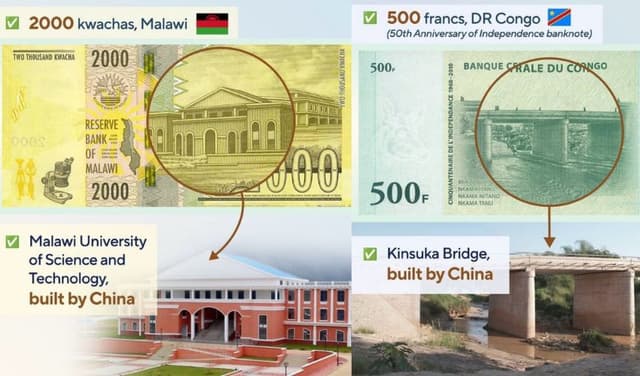 African currency notes with Chinese projects