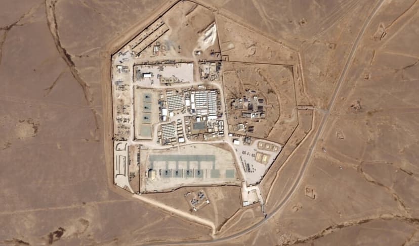 This satellite photo from Planet Labs PBC shows the military base known as Tower 22 on October 12, 2023, where three US troops were killed. Photo: AFP
