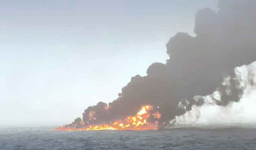 Cargo vessel on fire