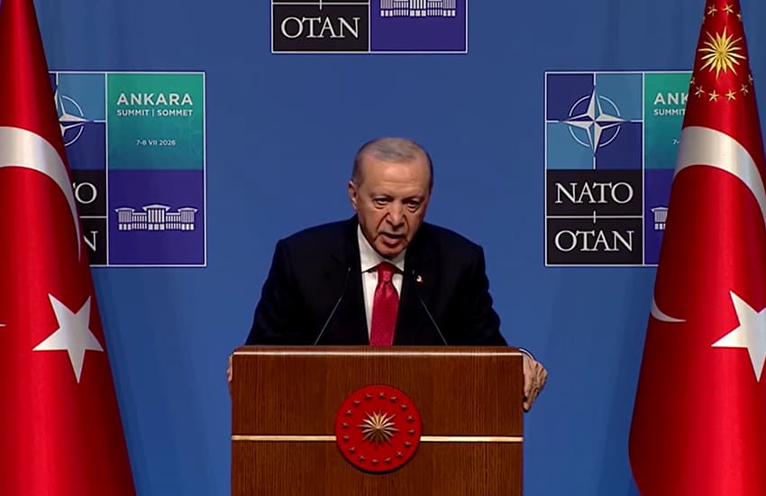 Turkish President Tayyip Erdogan addresses a press conference following NATO summit in Ankara. Turkish President Tayyip Erdogan addresses a press conference following NATO summit in Ankara.