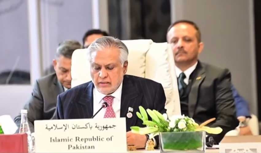 Dar urges Muslim nations to unite for Palestine's freedom (Courtesy: @PakTVGlobal) Dar urges Muslim nations to unite for Palestine's freedom (Courtesy: @PakTVGlobal)