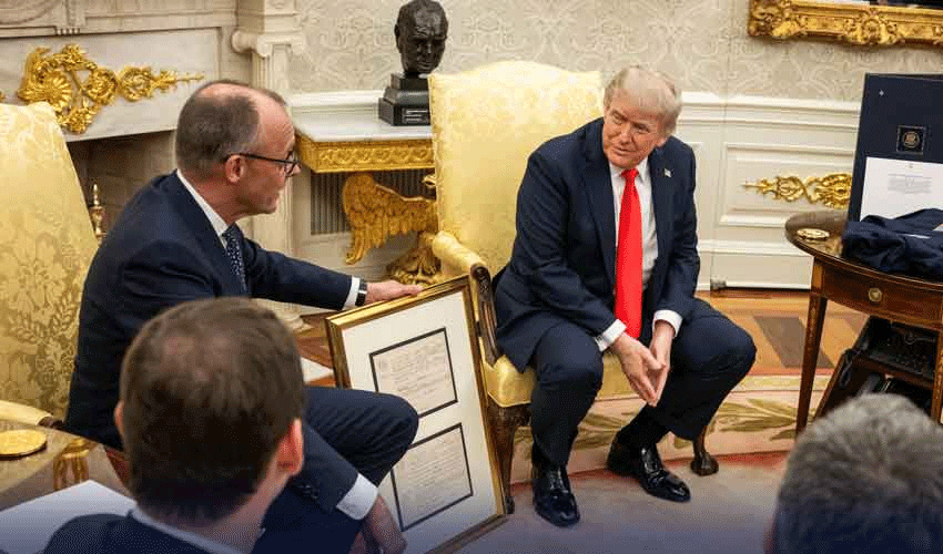 German chancellor presents Donald Trump with birth certificate of his grandfather (Courtesy: Online) German chancellor presents Donald Trump with birth certificate of his grandfather (Courtesy: Online)