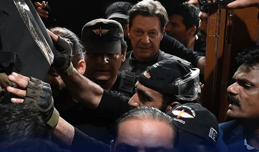 Imran Khan, Pakistan's former prime minister, leaves after appearing in court for protective bail in two charges in Lahore on March 21, 2023. Imran Khan, Pakistan's former prime minister, leaves after appearing in court for protective bail in two charges in Lahore on March 21, 2023.