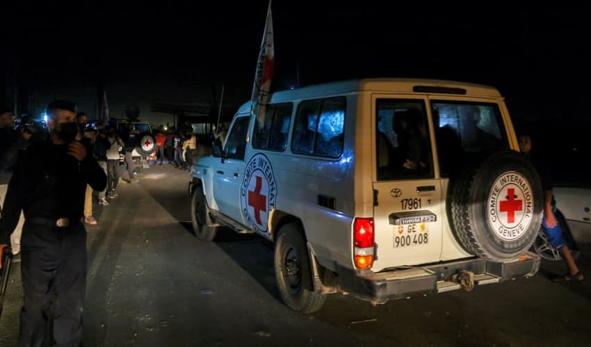 A Red Cross vehicle believed to be carrying hostages. Photo: AFP A Red Cross vehicle believed to be carrying hostages. Photo: AFP