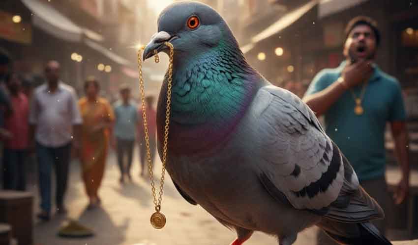 Pigeon flies away with gold chain in Rajasthan market (Courtesy: Image created from AI tool ) Pigeon flies away with gold chain in Rajasthan market (Courtesy: Image created from AI tool )