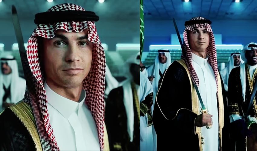 Cristiano Ronaldo dons a sword and traditional Saudi dress