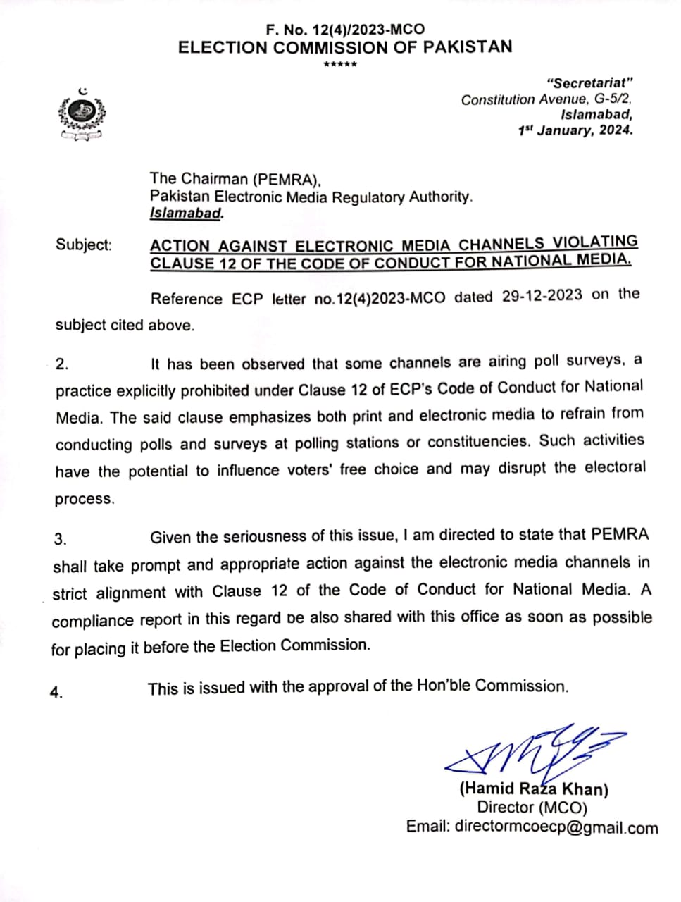 ecp letter to pemra