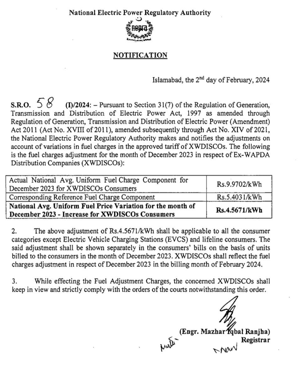 nepra notification