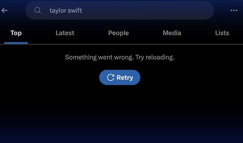 No results for Taylor Swift searches.